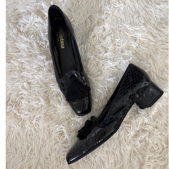 Magdelena California Black Snake Print Tassel Loafer Heel Shoes Womens Sz 10 - Picture 1 of 8